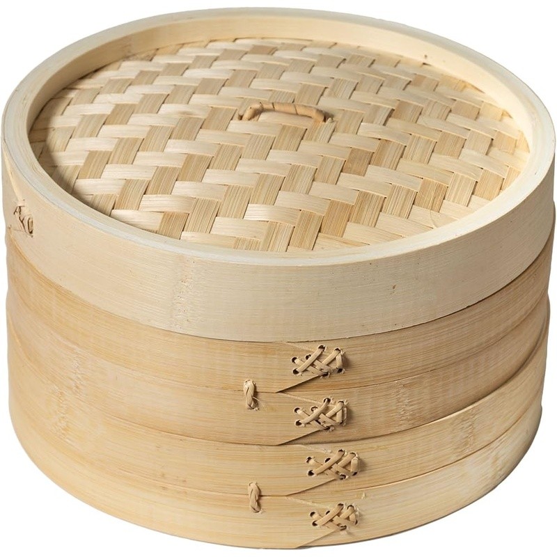 Bamboo Steamer 10 Inch Two Tier Asian Cuisine Cooking Dumplings Veggies Fish New