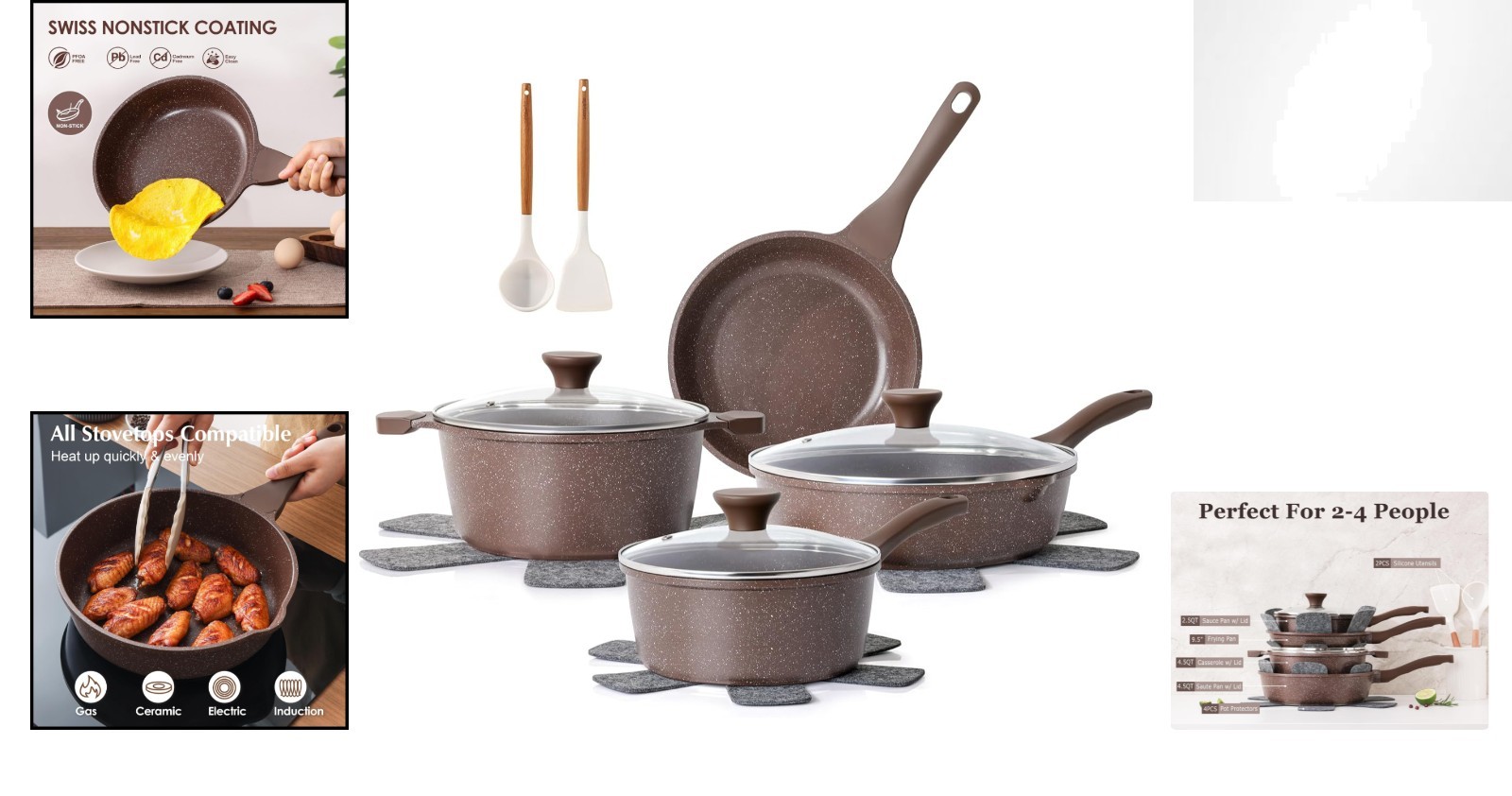 Healthy 13-Piece Nonstick Cookware Set with Bakelite Handles & Silicone Utensils
