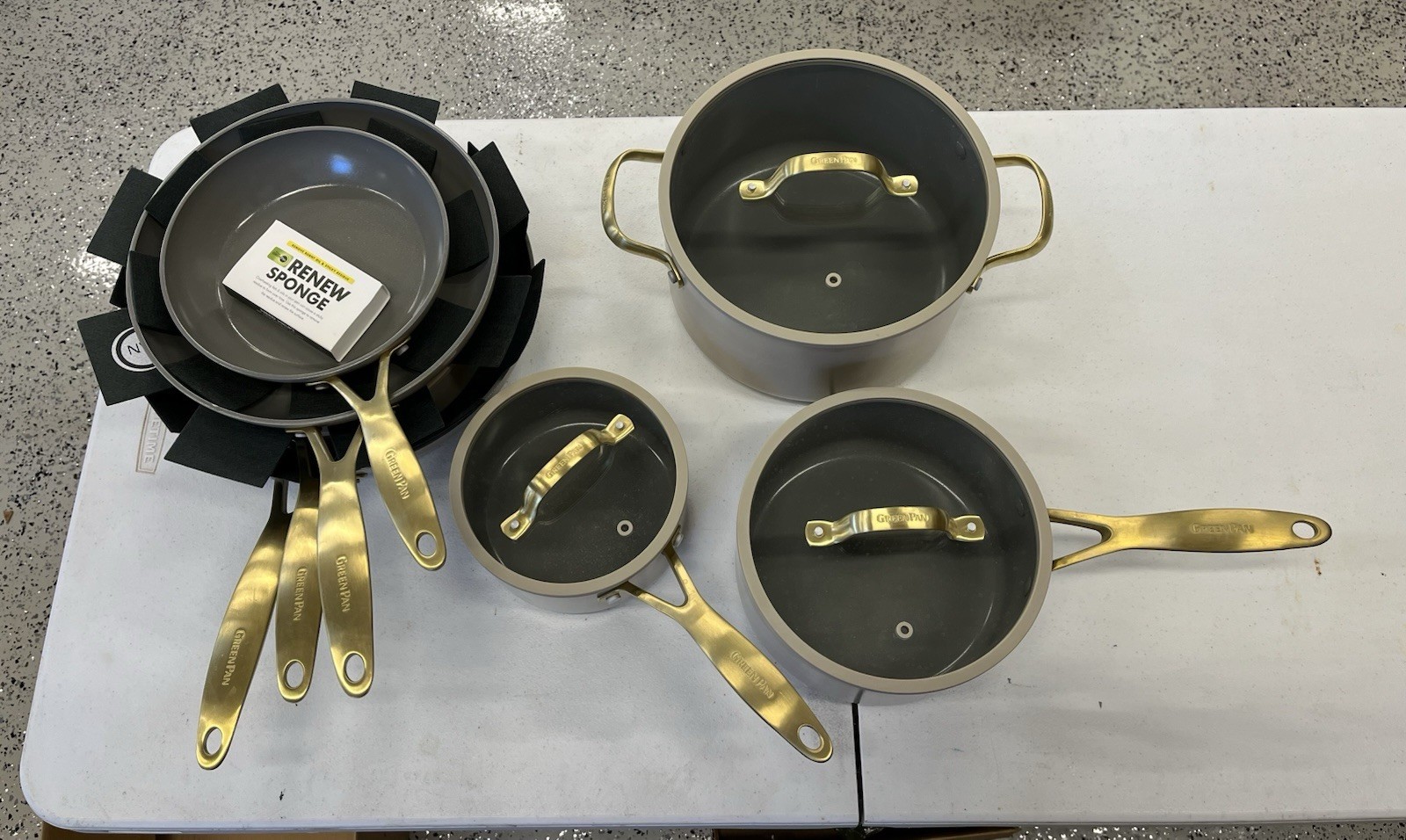 GreenPan Jewel Pro 11-Piece Cookware Set Hard Anodized Nonstick Taupe Scuffs