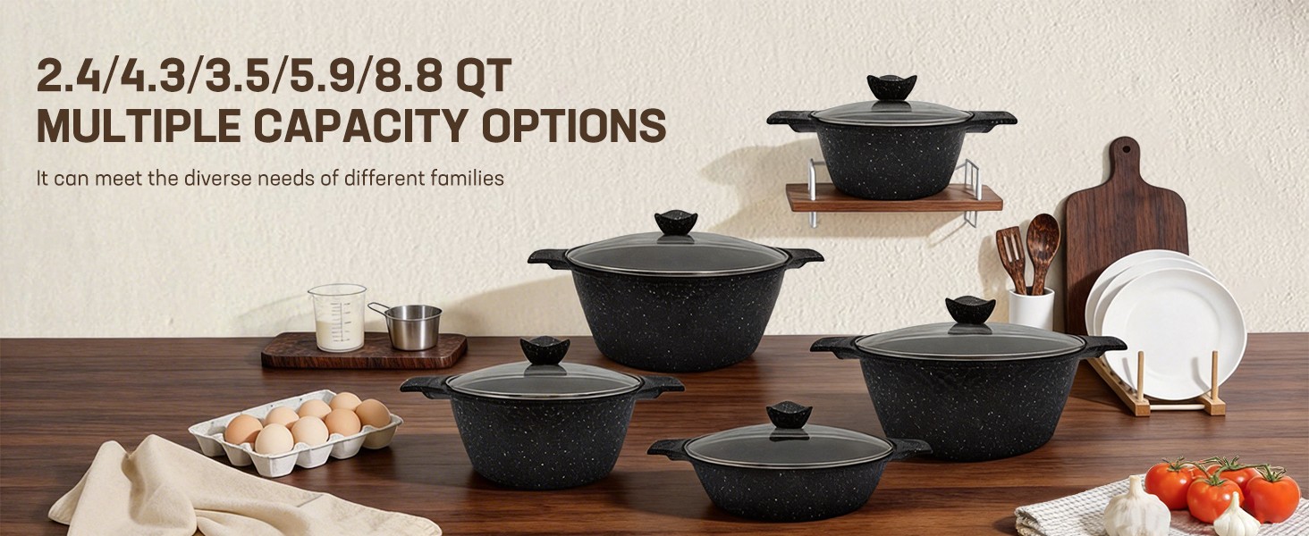 16PCS Cookware Set – Home Nonstick Stock Pot with Glass Lid, Pots and Pans Set,
