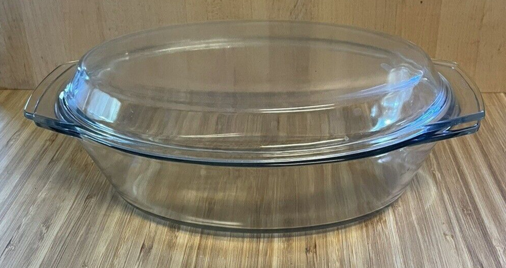 Marinex Industries 3qt Clear Glass Oval Casserole With Lid Made in Brazil