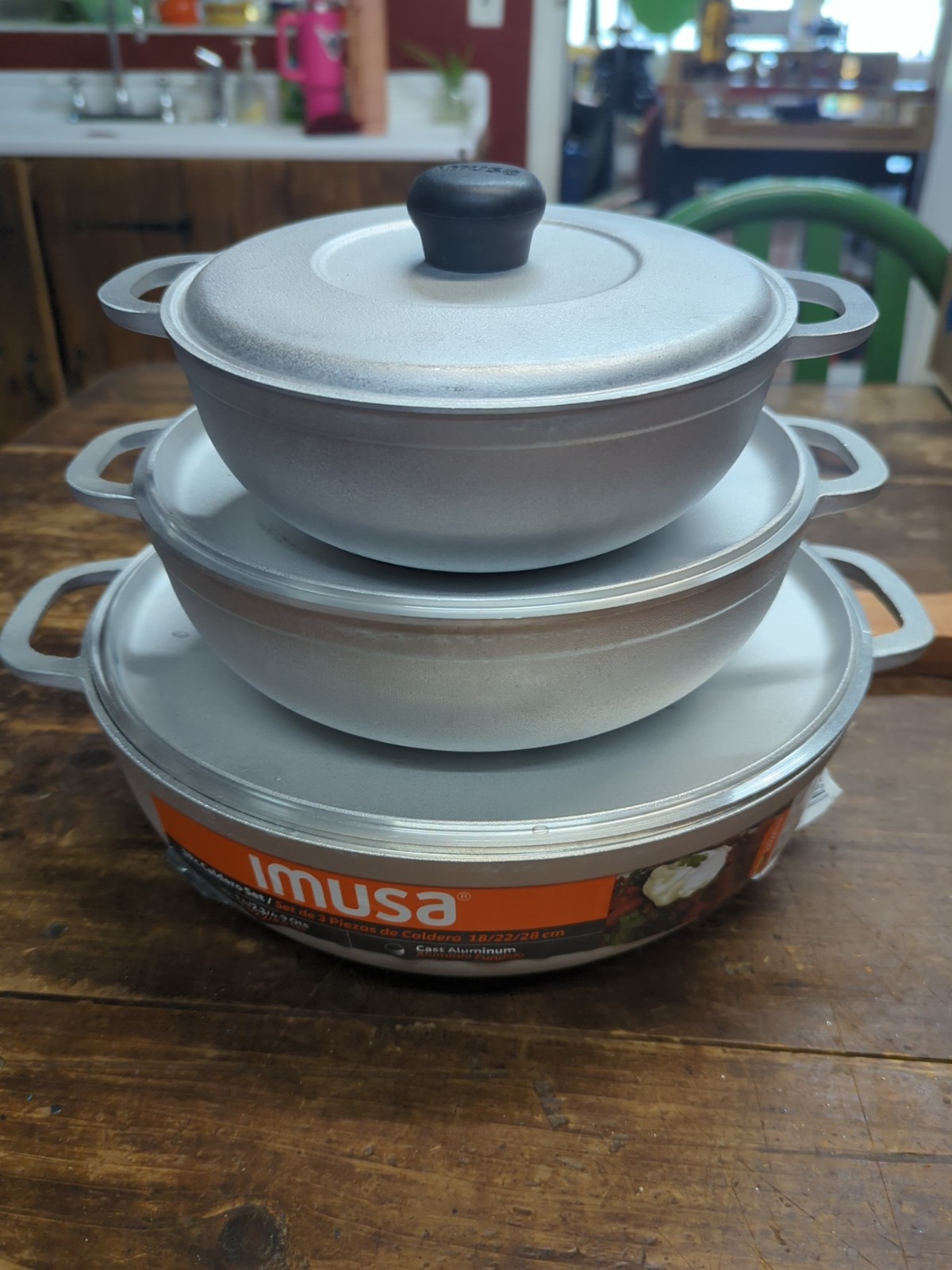 1.5/2.5/5.2qt Cast Aluminum Caldero 3pc Set – 18/22/28cm With Original Stickers