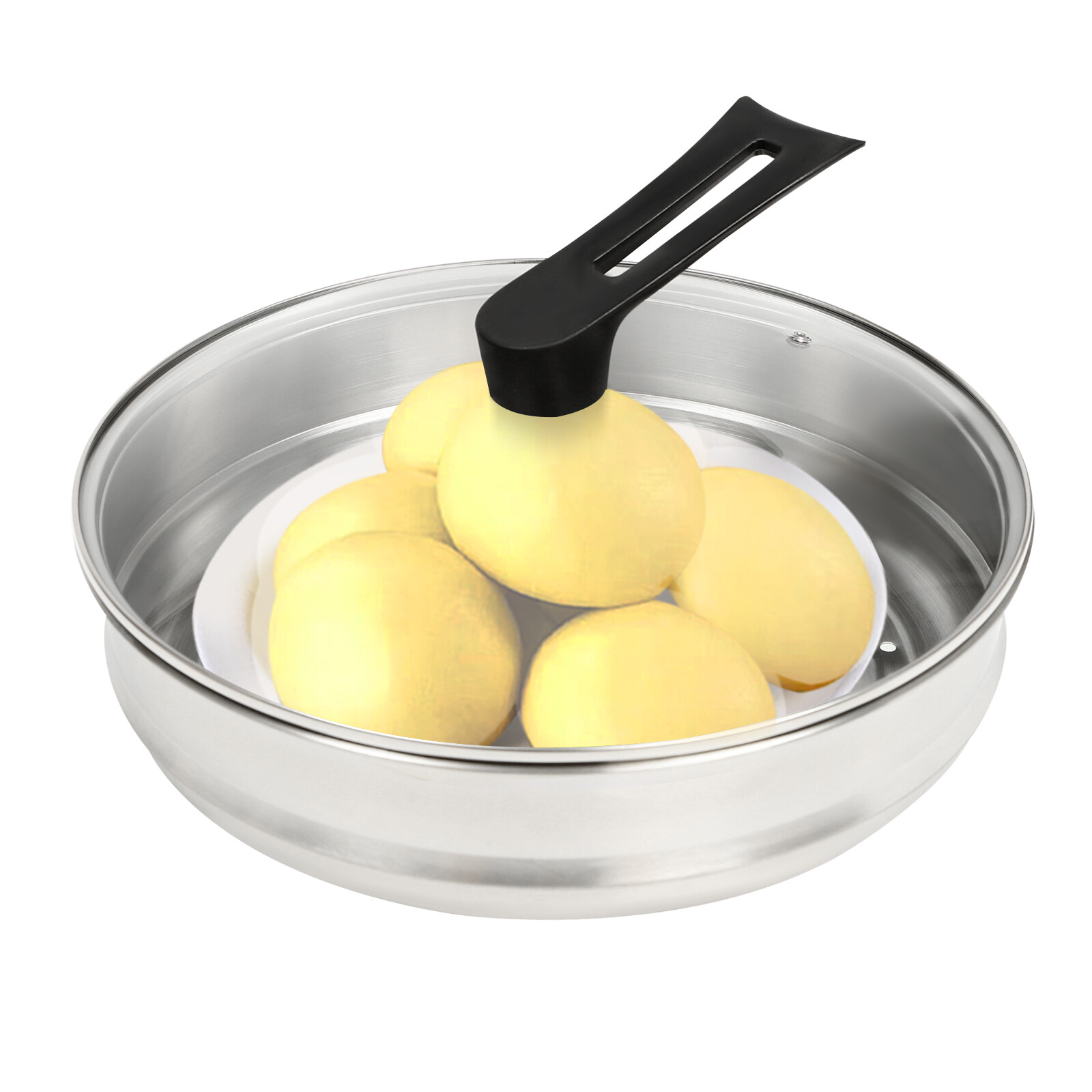 32cm Cooking Nonstick Honeycomb Wok Pan w/Lid & Stainless Steel Steamer Pot