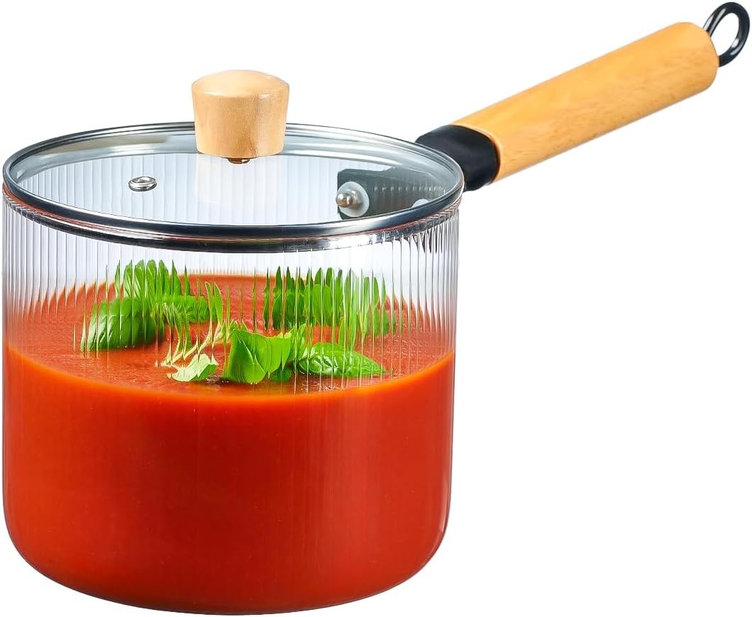 Glass Cooking Pot with Lid – 2L(68oz) Heat Resistant Tempered Borosilicate Glass