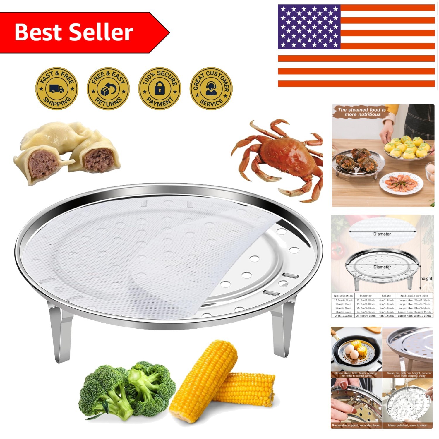 Food Grade Stainless Steel Steamer Rack – Perfect for Vegetables & Dumplings
