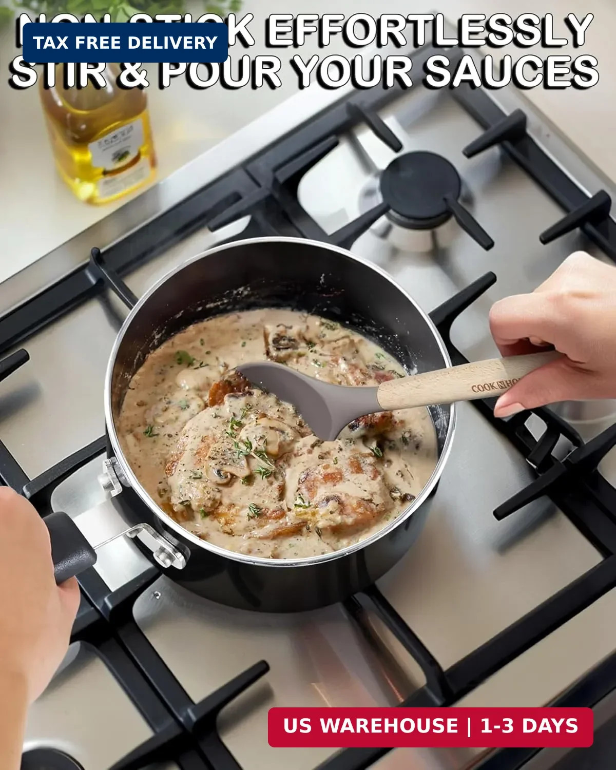 Cook N Home Basic 3 Quart Nonstick Saucepan with Glass Lid, Non Stick Aluminum S