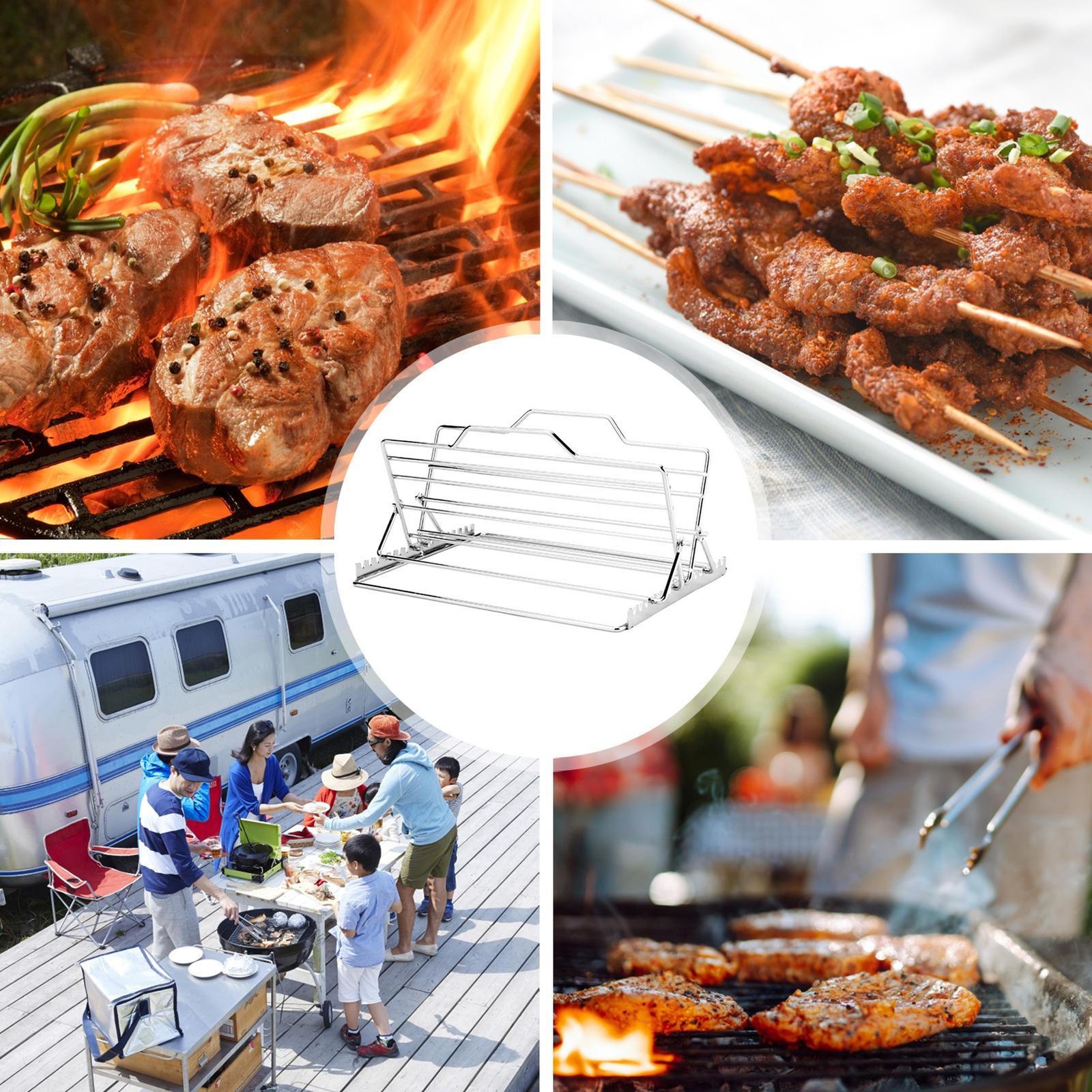Adjustable V-Shaped Stainless Steel Roasting Rack Turkey Grill Tray