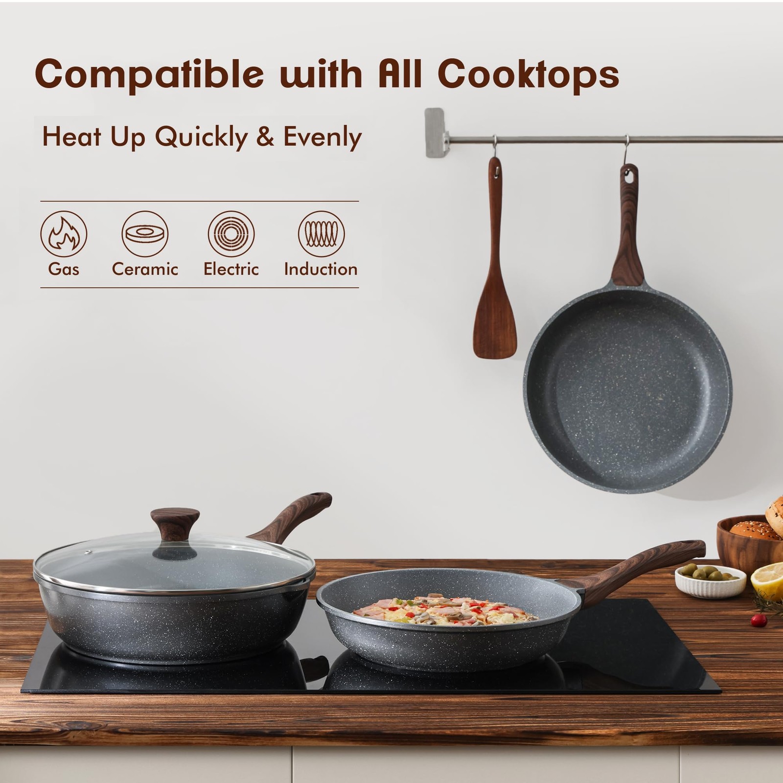 Frying Pan Nonstick Swiss Granite Coating PFOA Free 8 Inch 8/9.5/10/11/12.5 Inch