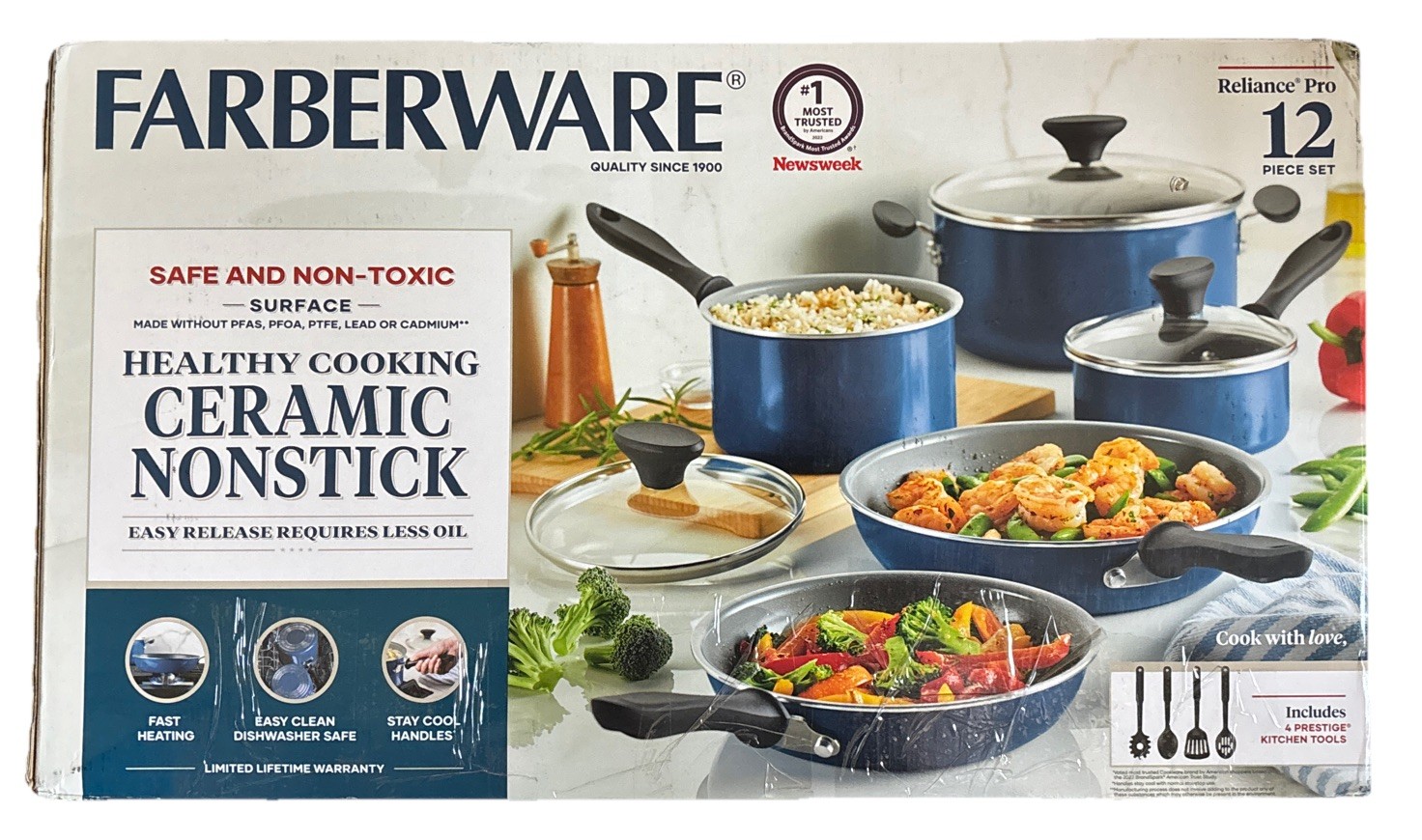 Farberware Reliance Pro 12pc Nonstick Ceramic Cookware Set Blue/Black | Sealed