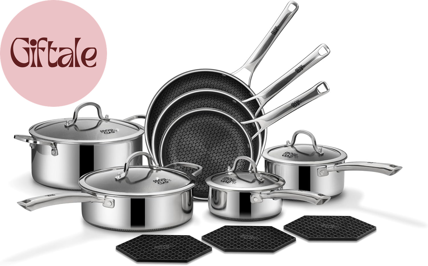Pots and Pans Set Non Stick, 14 Pcs Hybrid Stainless Steel Cookware Sets, Non St