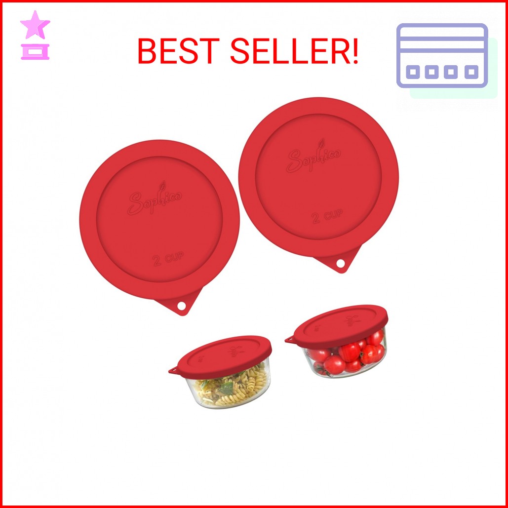 Sophico 2 Cup Round Silicone Storage Cover Lids Replacement for Anchor Hocking a
