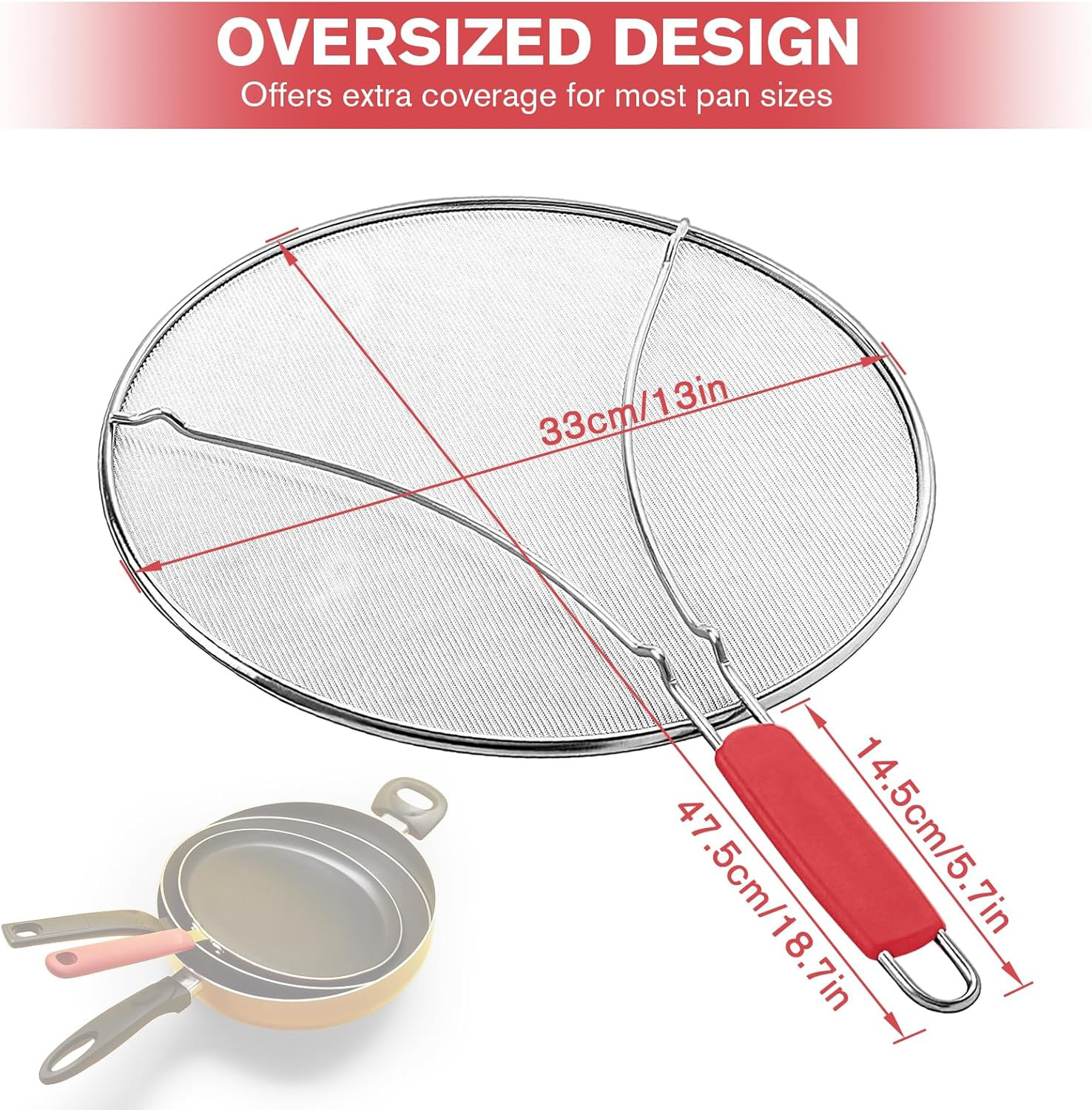 Splatter Screen for Frying Pan & Food Strainer,13 Inch Stainless Steel Grease Sp