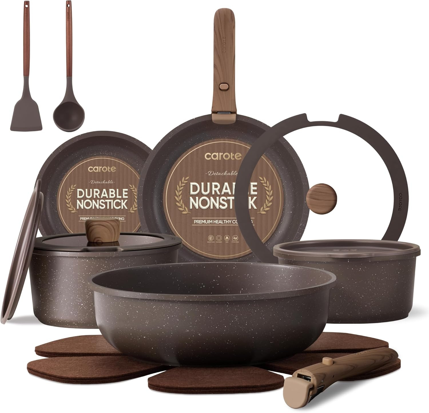 CAROTE 17PCS Pots and Pans Set Non Stick with Detachable Handle, Nonstick Cookwa