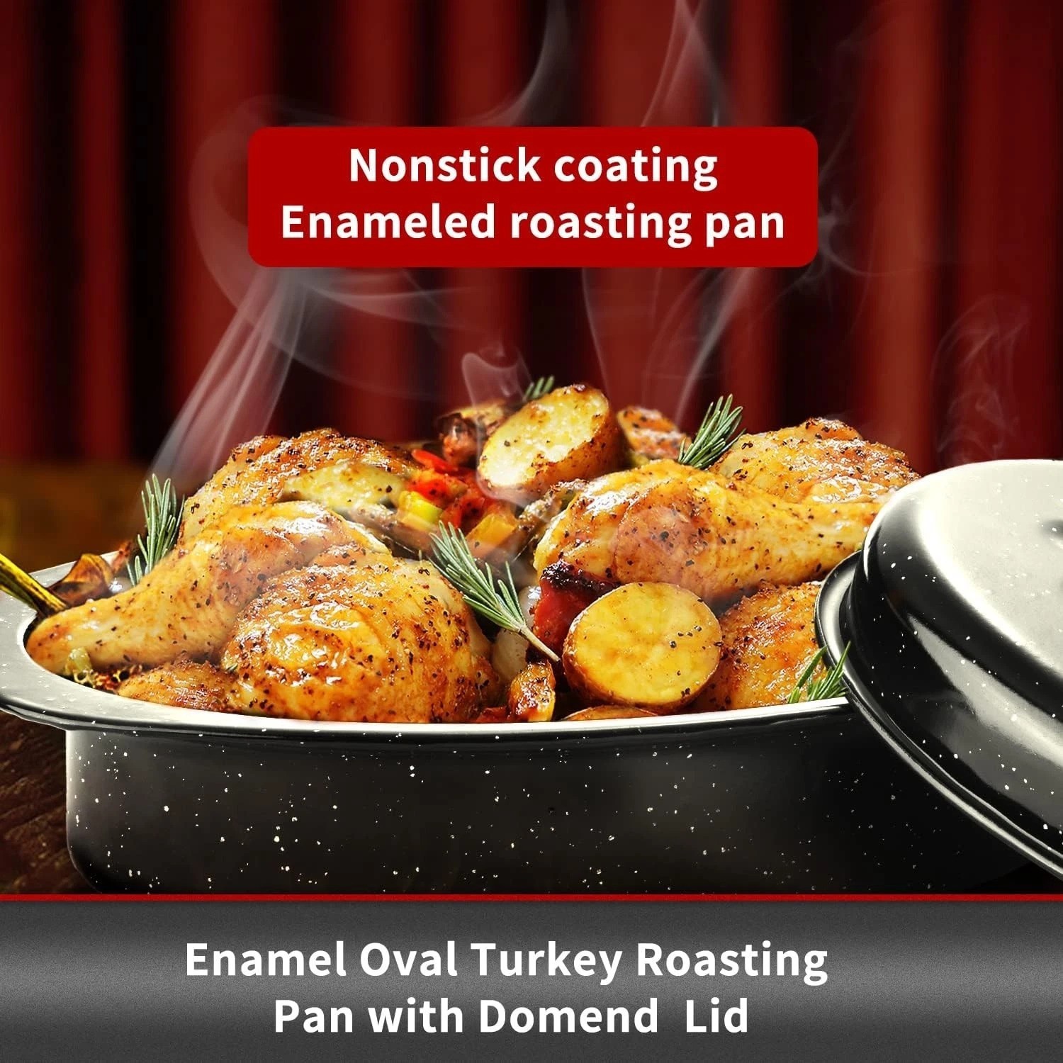 Elegant 13” Oval Enameled Roaster Pan with Domed Lid – Perfect for Small Meals