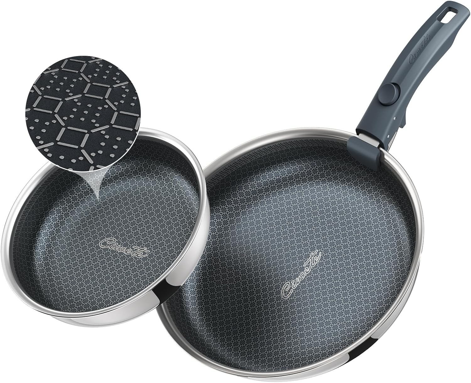 Ciwete Nonstick Frying Pan Set 3pc Stainless Steel Detachable Handle PFAS