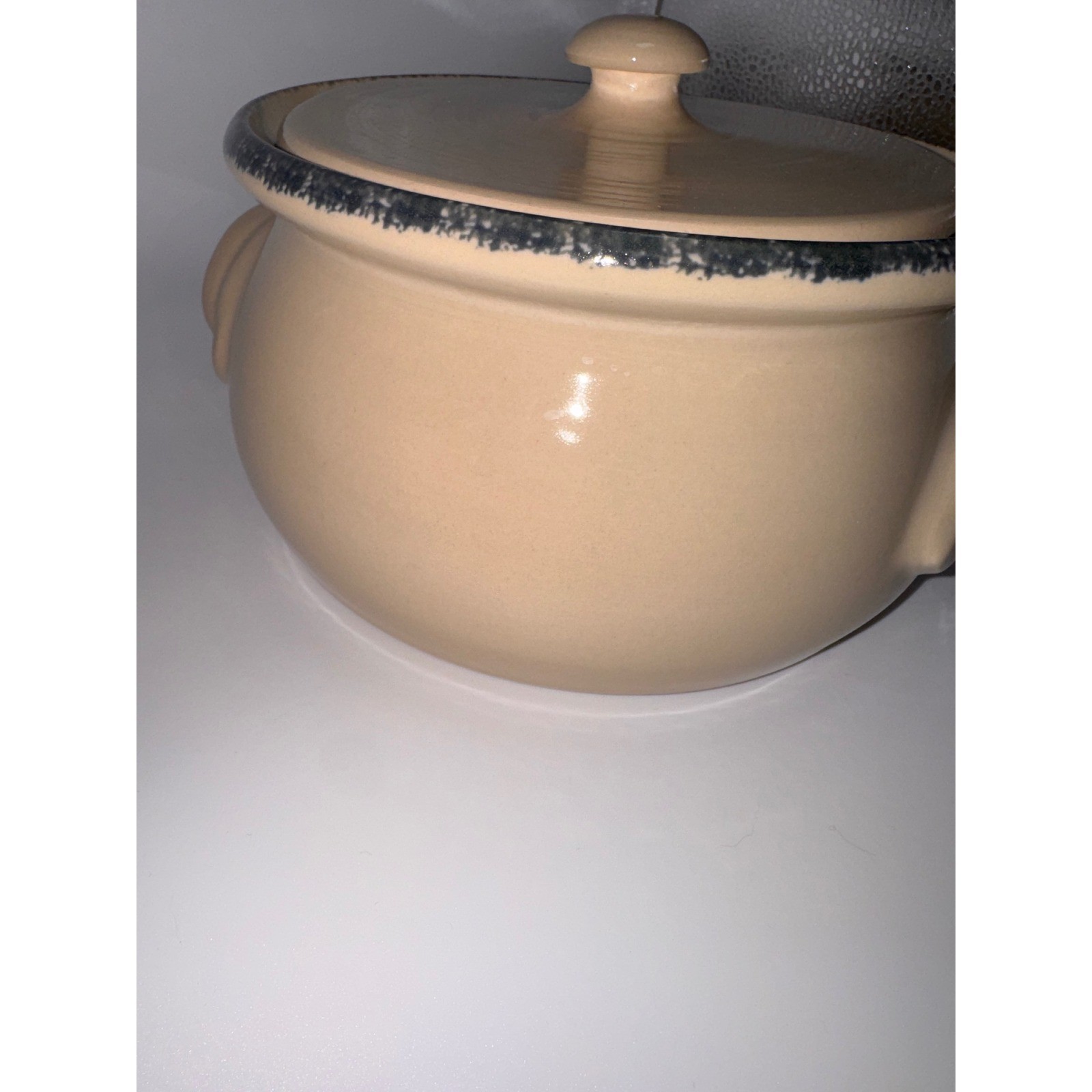 Vintage Ceramic Bean Pot with Lid Fruit Motif Grapes Pears Tan Stoneware Crock