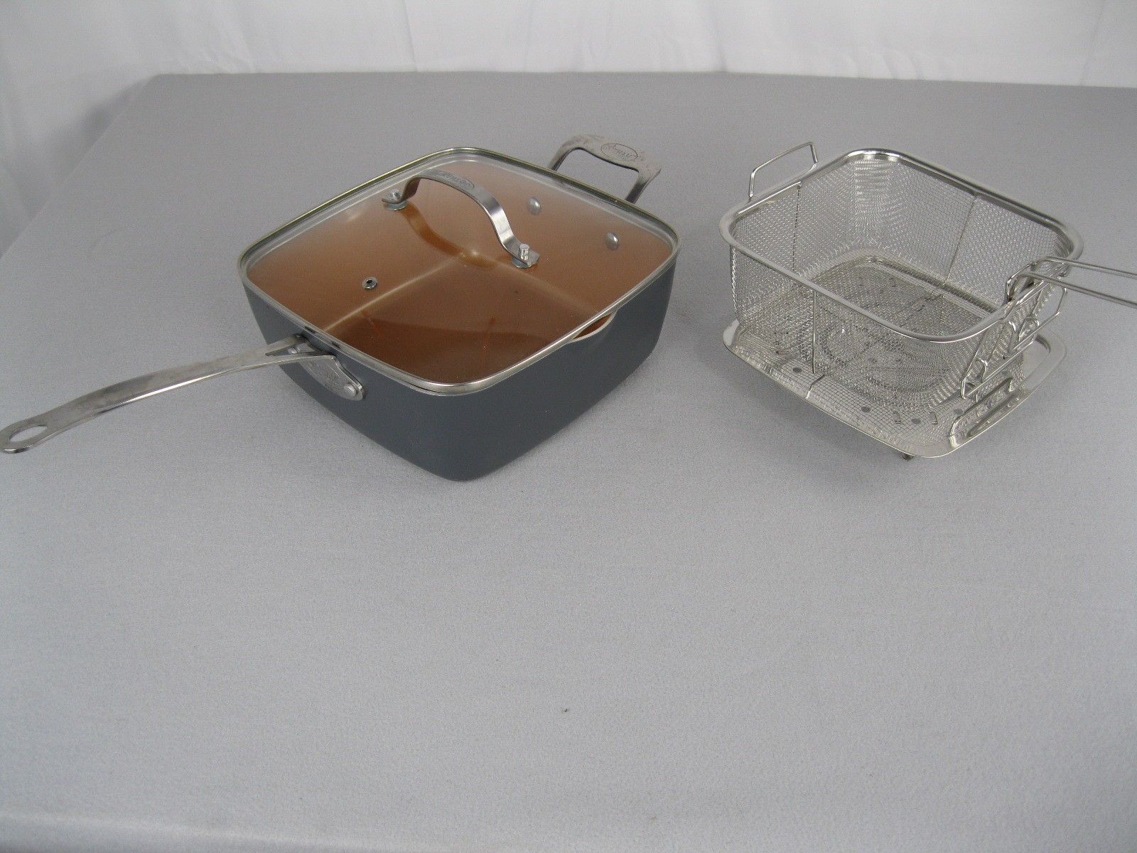 Gotham Steel Ceramic Square Deep Frying Pan, 9.5” Fryer/Steamer included