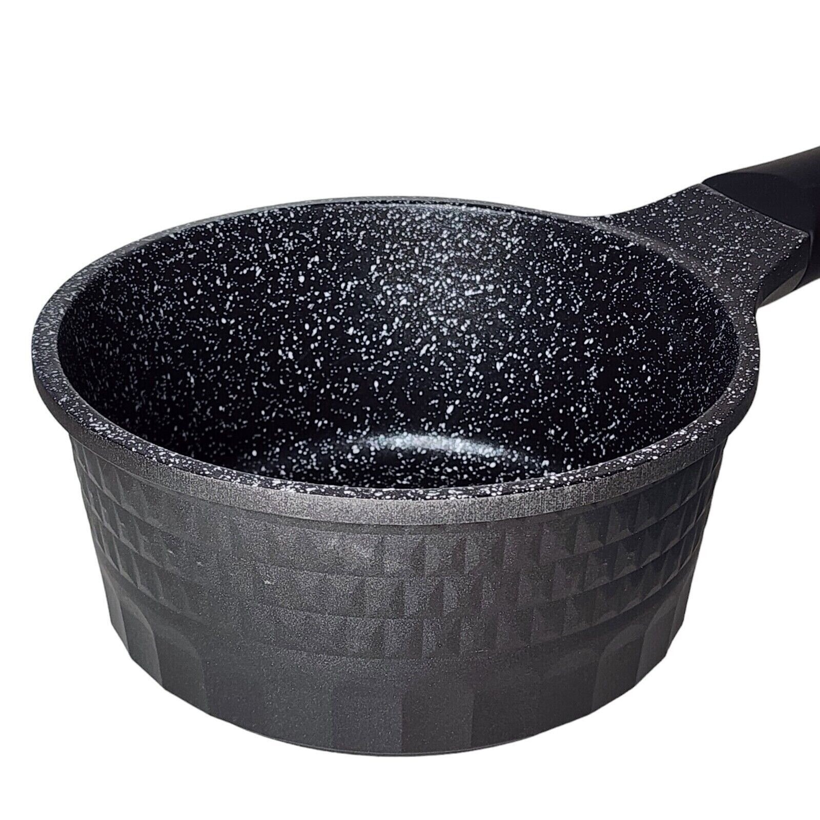 D&W Premium Cookware 7in Saucepan Casserole Nonstick With Glass Lid 1.9QT Black