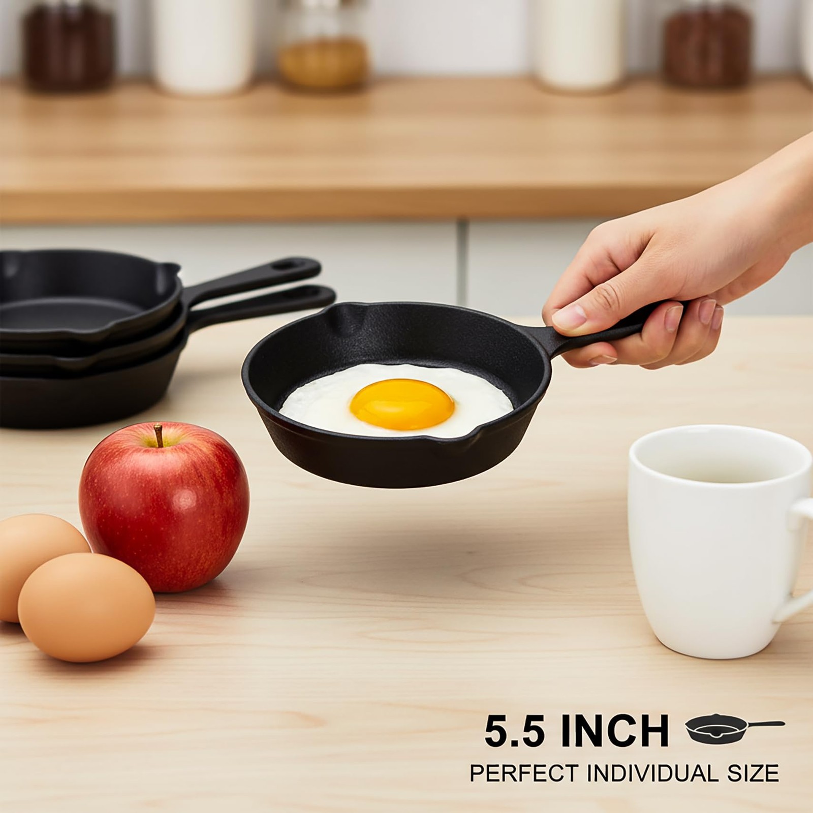 Hiceeden 4 Pack Small Cast Iron Skillet, 5-1/2 Inch Frying Pans with Double D…