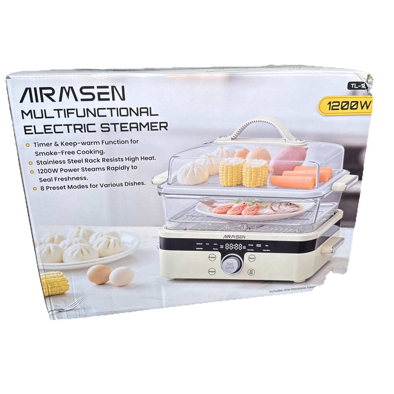 AIRMSEN Glass Food Steamer for Cooking 8.5QT Vegetable Steamer with 2Tier St…