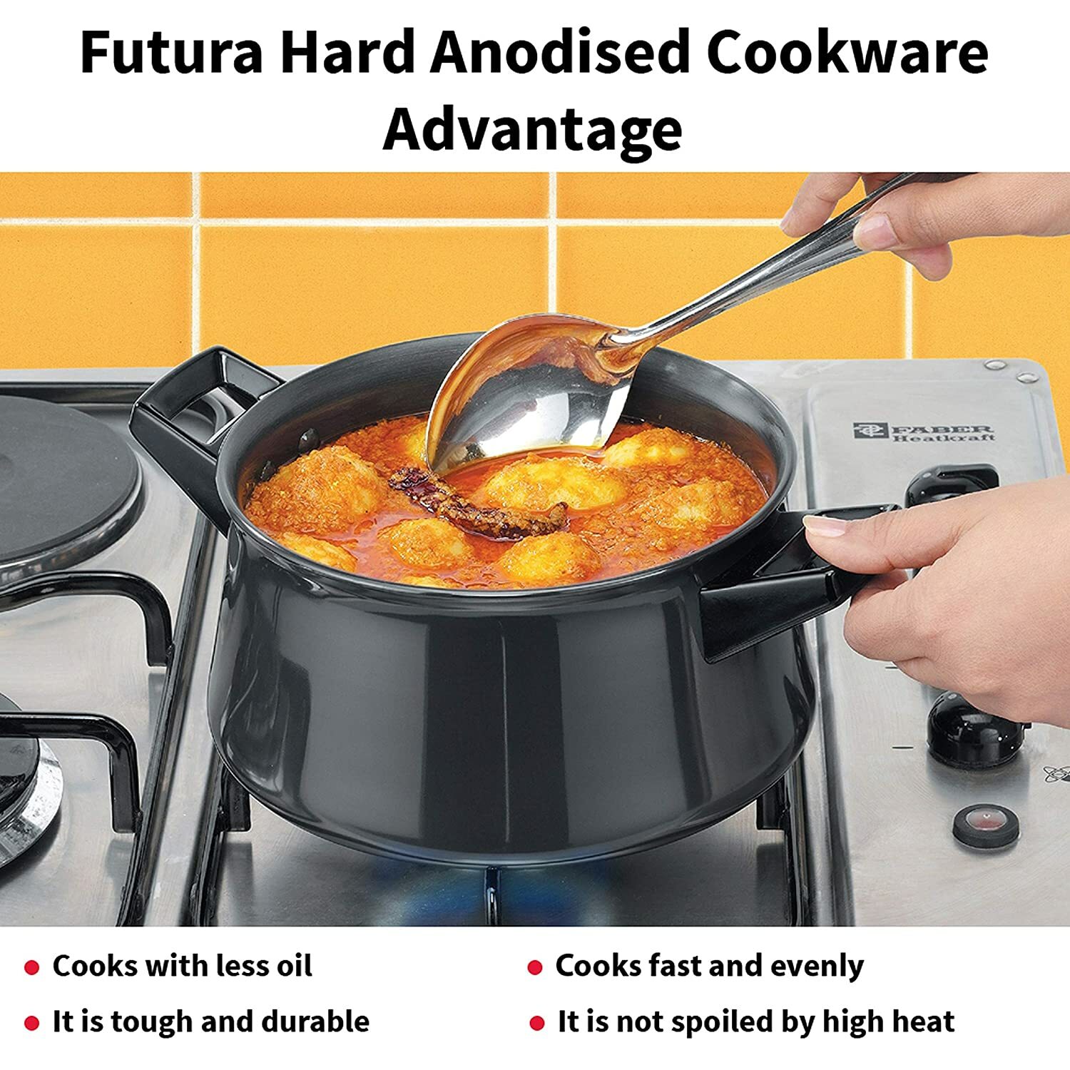 Hawkins Futura H/A Cooking Handi Saucepan Black 3 Lt Stay Cool Handles With Lid