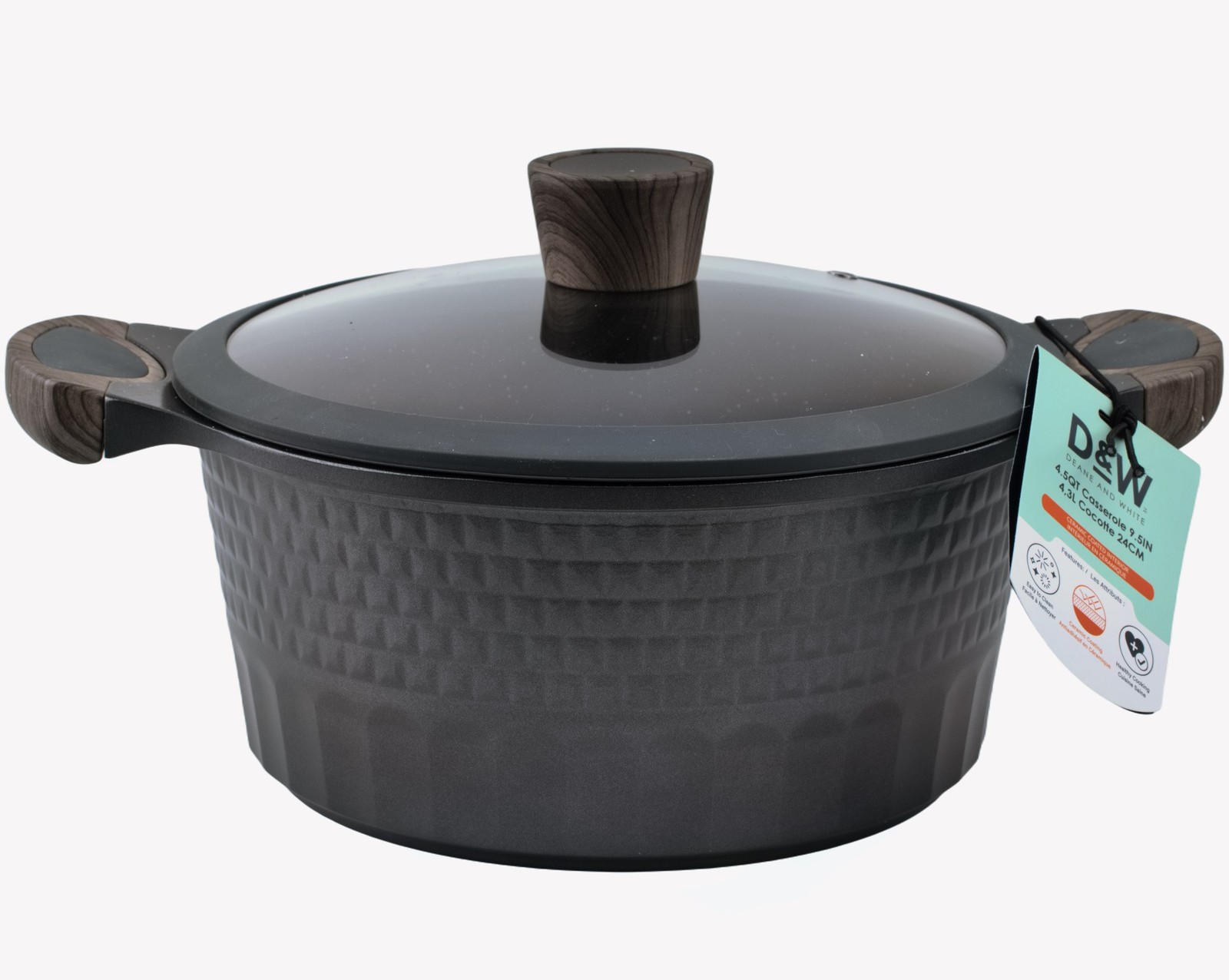 D&W Deane & White 9.5″ Casserole Pan Pot Lid All Stovetops Black Brown Ceramic