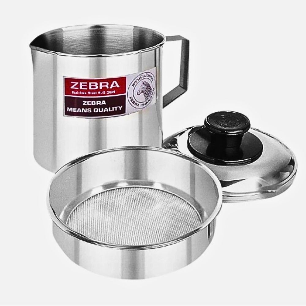 Zebra Stainless Steel Oil Filter Pot 1L Kitchen Cooking Oil Strainer Thai Brand