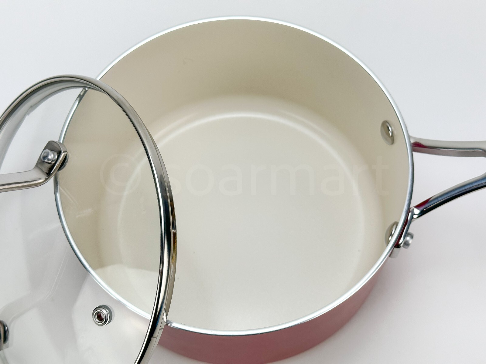 Martha Stewart 2.5-Qt Sauce Pan Hard-Enameled Aluminum Nonstick Cookware Red