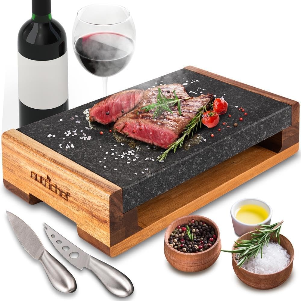 Nutrichef Cooking Stone Grill Set – Hot Lava Rock Sizzling Plate for Steak…