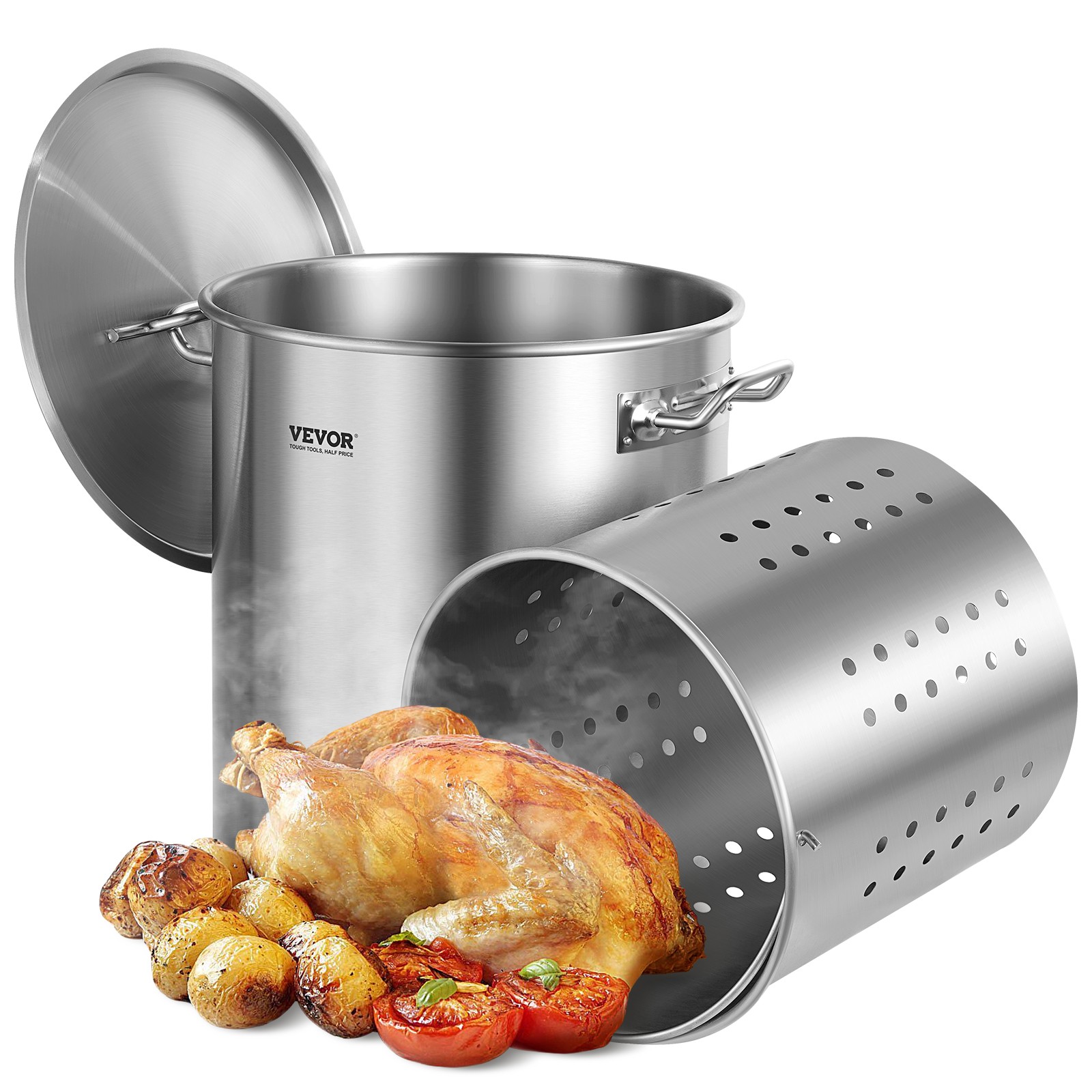 VEVOR 42QT Stainless Steel Stockpot Cooking Kitchen Sauce Pot with Basket Lid