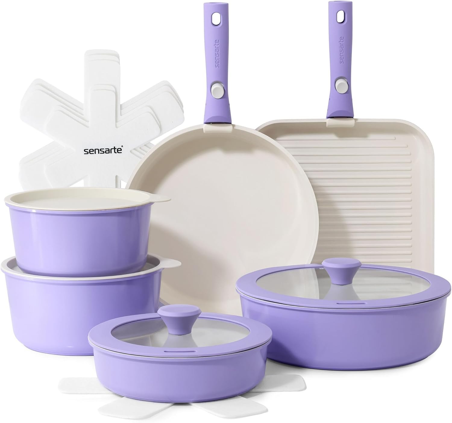 17 Piece Ceramic Pots and Pans Set, Nonstick Detachable Handle Cookware, Indu…