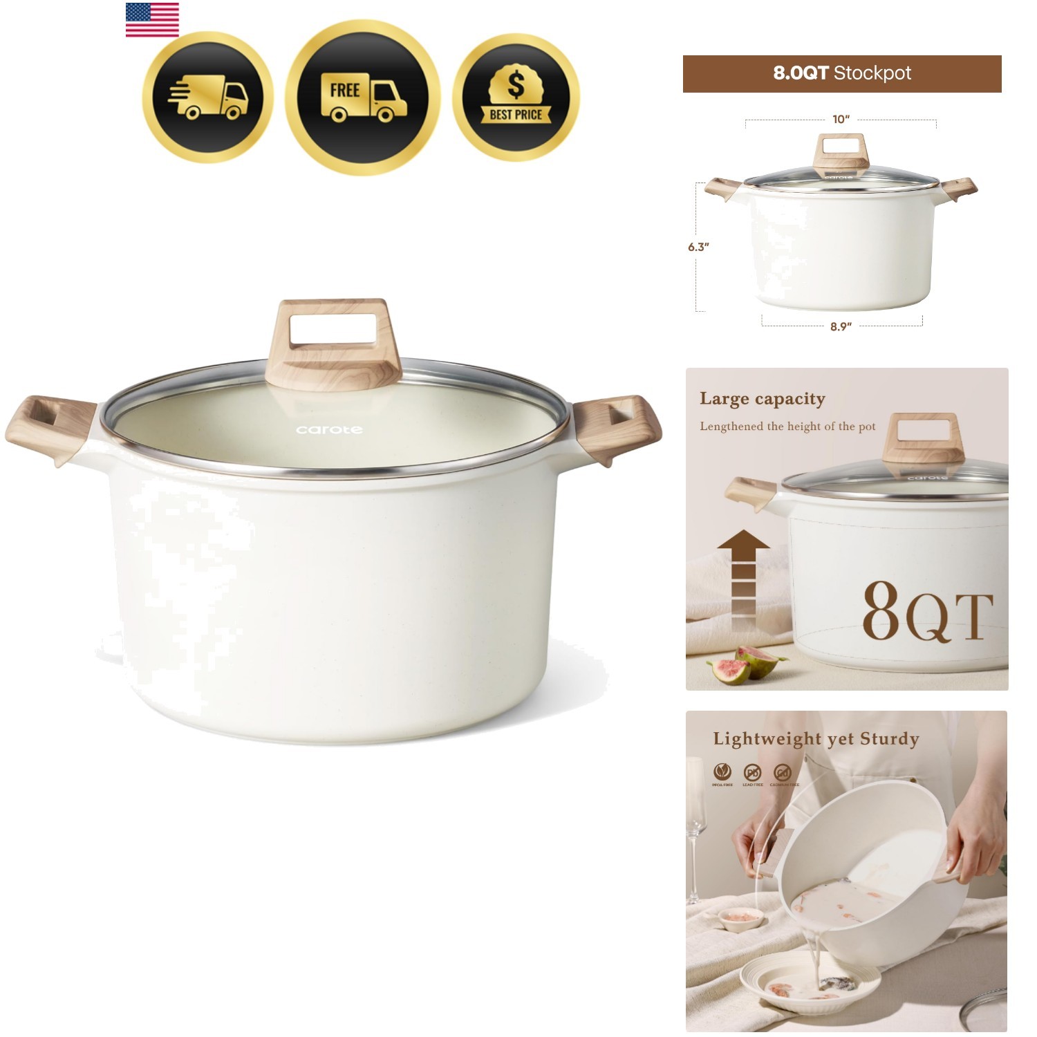8 Qt Nonstick Stock Pot with Lid Soup Pot, 8 Quart Casserole with Lid, Easy t…