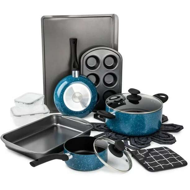 Brooklyn Steel Co. Venus Nonstick Aluminum 16-Pc. Cookware Set Navy. NEW