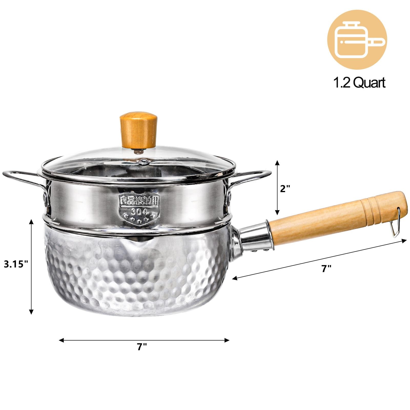 Stainless Steel Saucepan with Steamer, 1.2 Quart Yukihira Sauce Pan with Lid,…