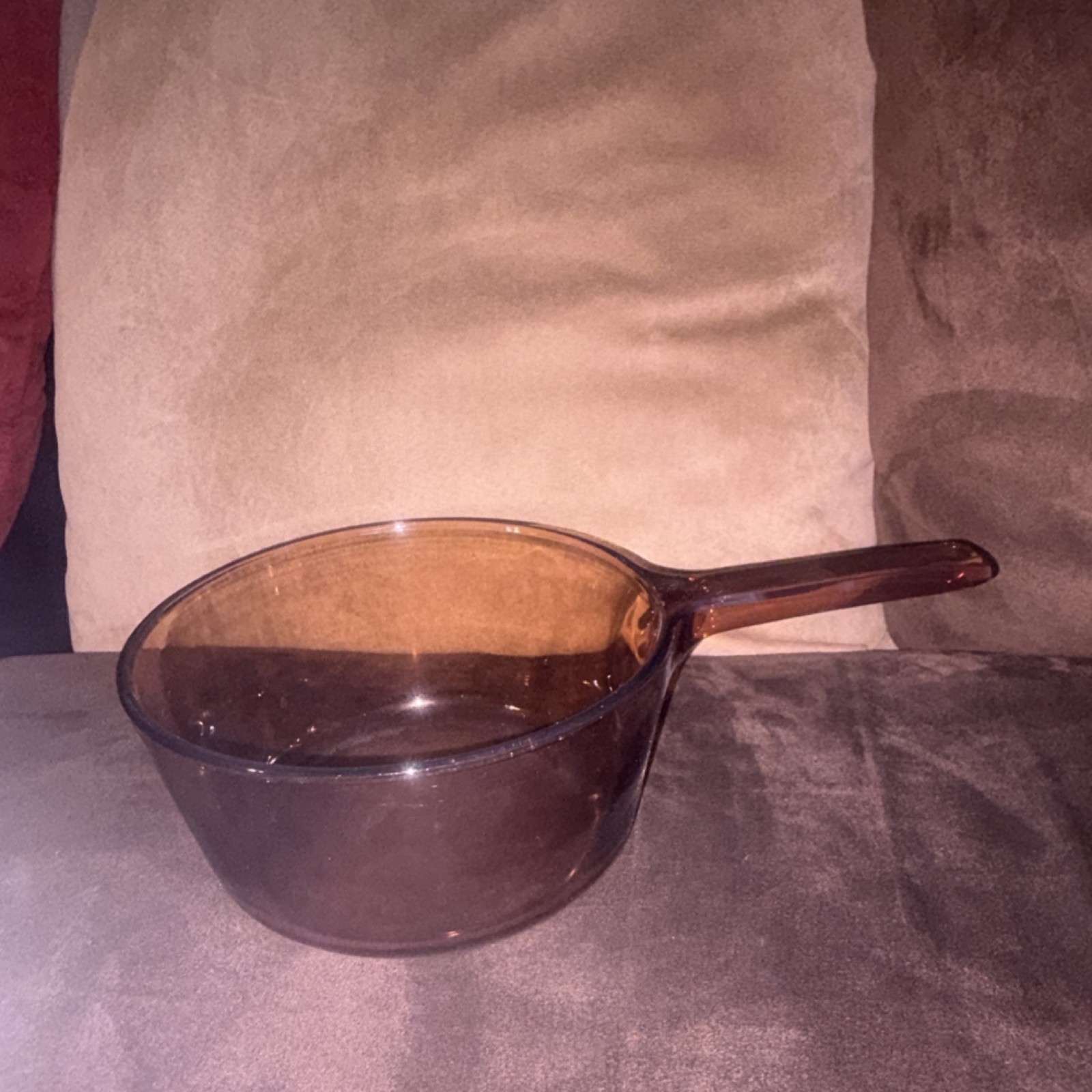 VISIONS Amber Glass Brown Saucepan 1.0-1.4L Long Handle Flat Bottom Gas/Elec