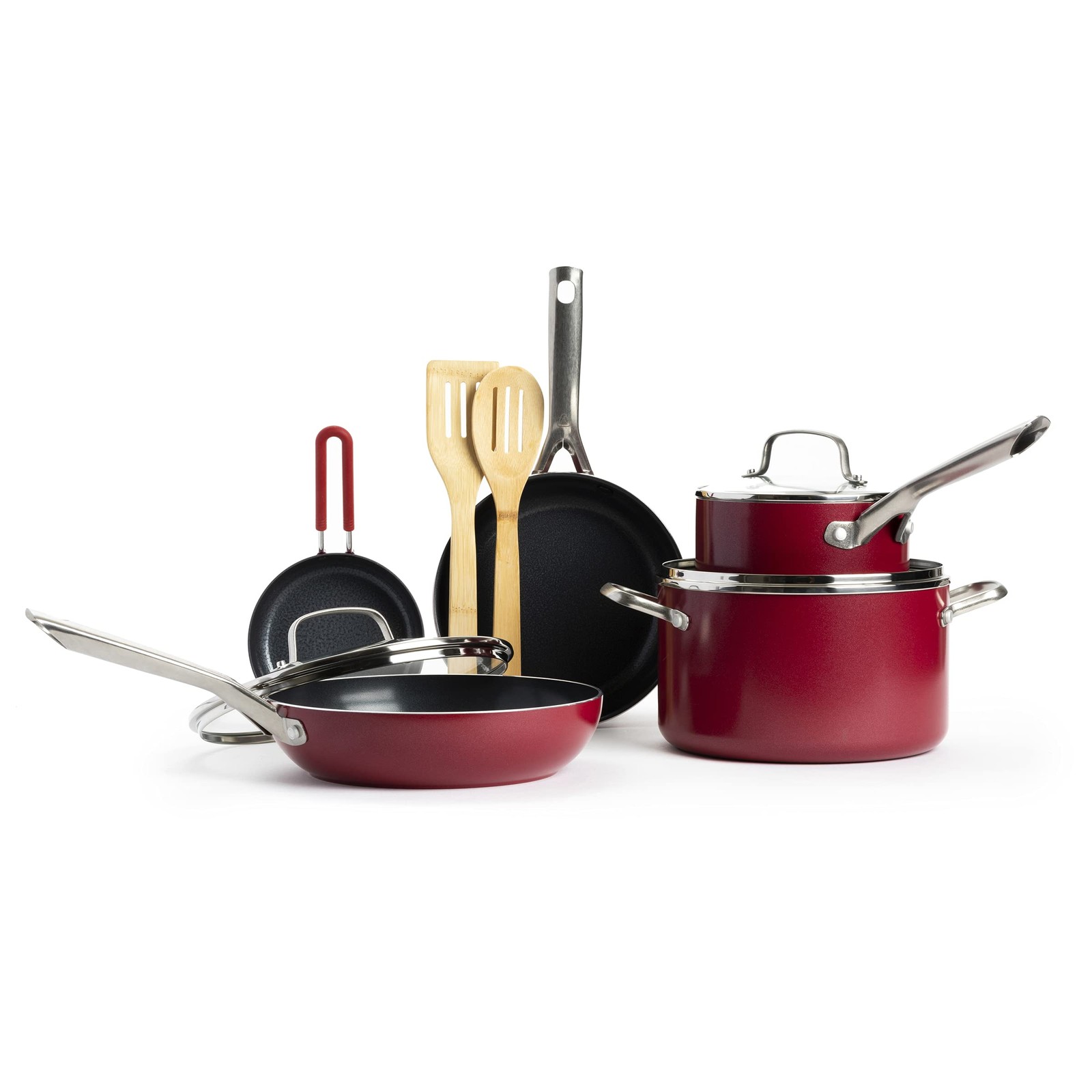 Textured Ceramic Nonstick, 10 Piece Cookware Pots and Pans Set with Stainless…