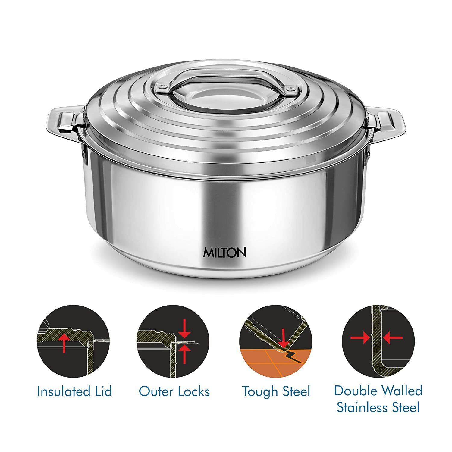 Milton Galaxia Stainless Steel Silver 1 Pc Casserole, 2500 ml