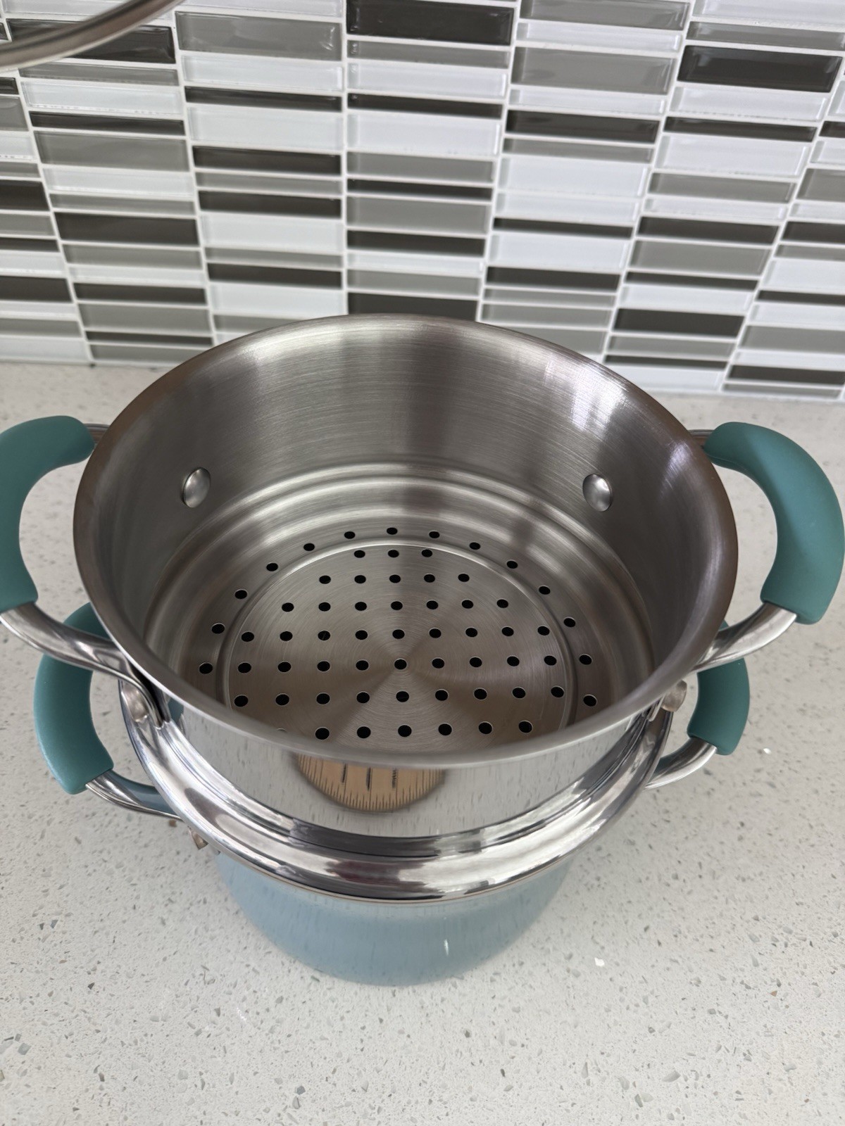 Rachael Ray Blue Classic Brights 3 Qt Hard Enamel Nonstick Steamer Set NEW