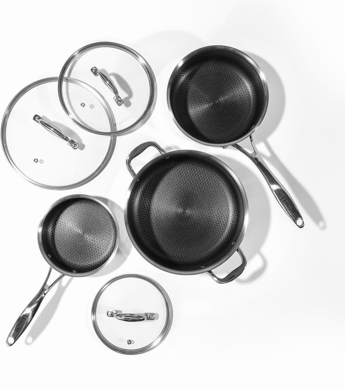 Hybrid Ceramic Nonstick 6 PCS Pot Set, 1.3, 3&5.4-Quart Pot with Tempered Glass