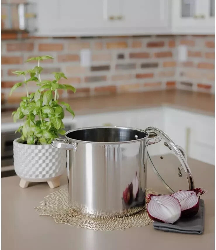 Sedona Stainless Steel Stock Pot 10 Qt Mirror with Glass Lid Brand New