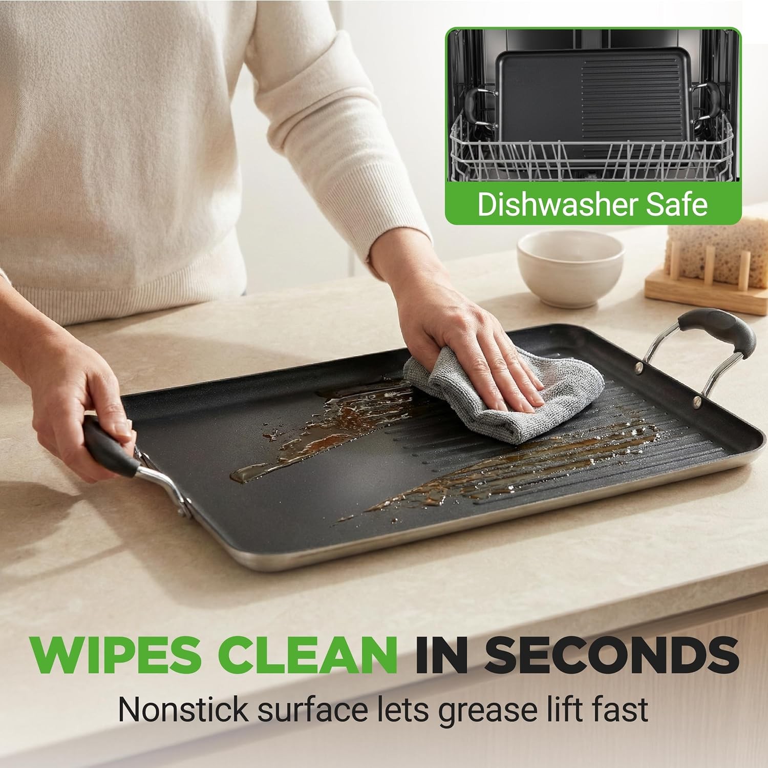 Large 24 Inch Double Burner Non Stick Griddle Skillet Dual Cooking Surfaces