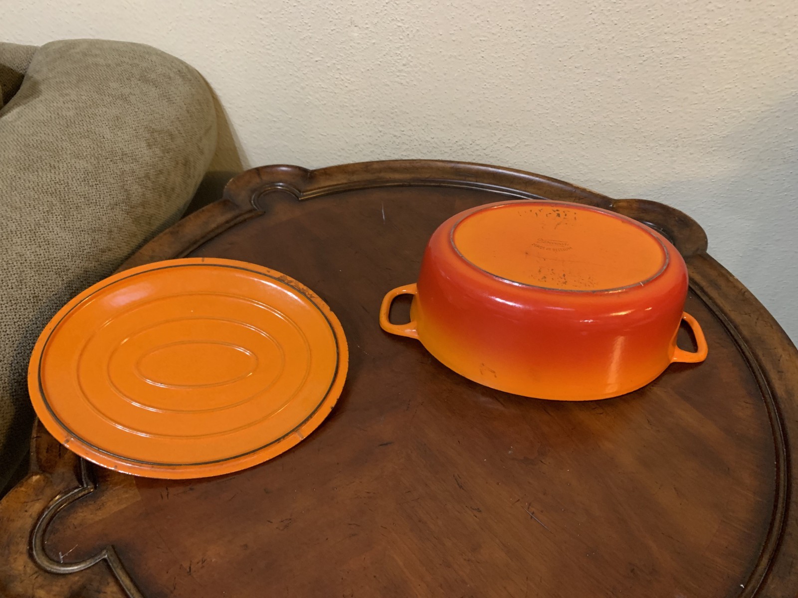 Descoware Cast Iron Enameled Flame Orange Oval Dutch Oven 4 qt Casserole Belgium