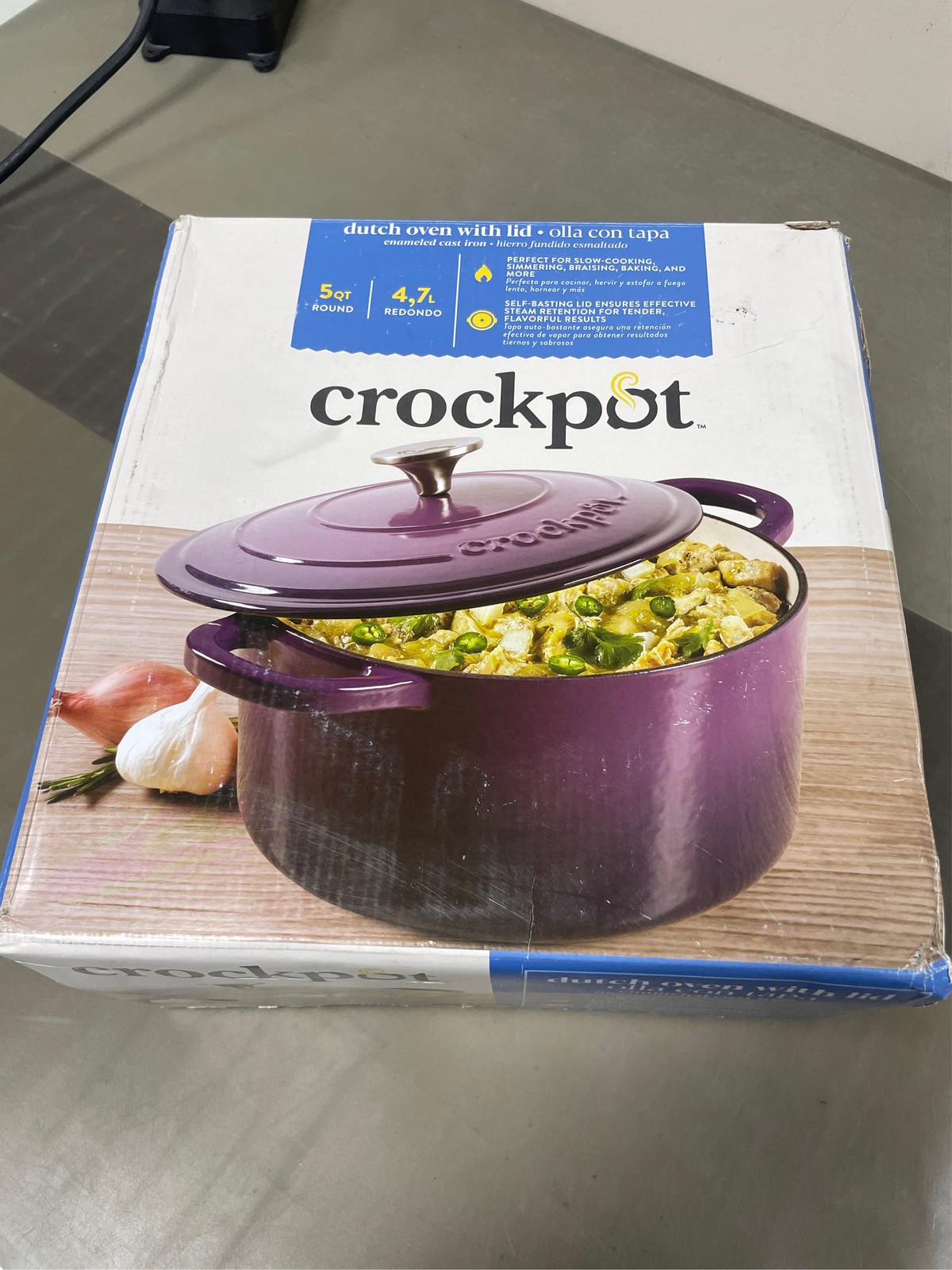Crock-Pot Artisan 2 Piece 5 Quart Enameled Cast Iron Dutch Oven with Lid in Lave