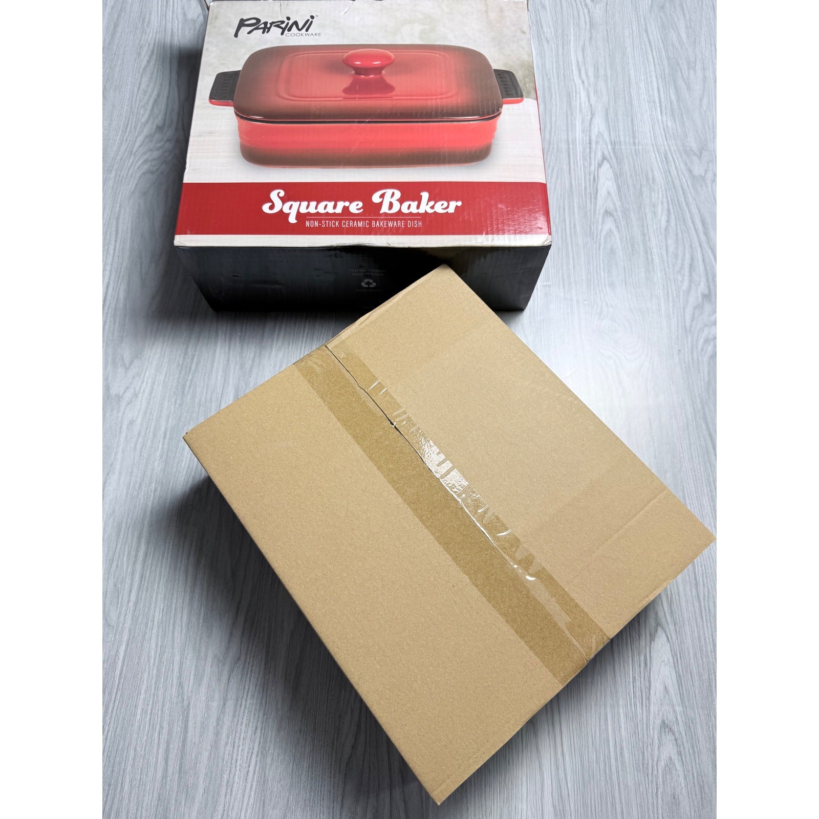 Parini Cookware Square Baker Non-Stick Ceramic Baking Dish with Lid Red Ombre
