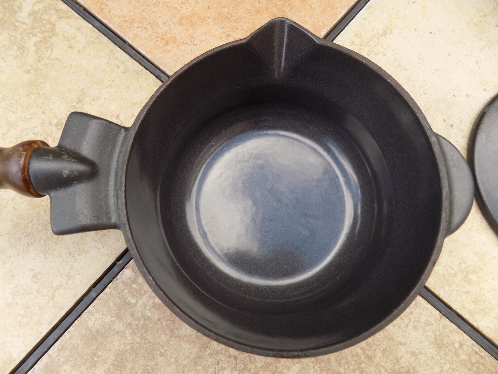 Lafont Shirley Black Cast Iron/Enamel Sauce Pan with Cover & Wood Handle Pot