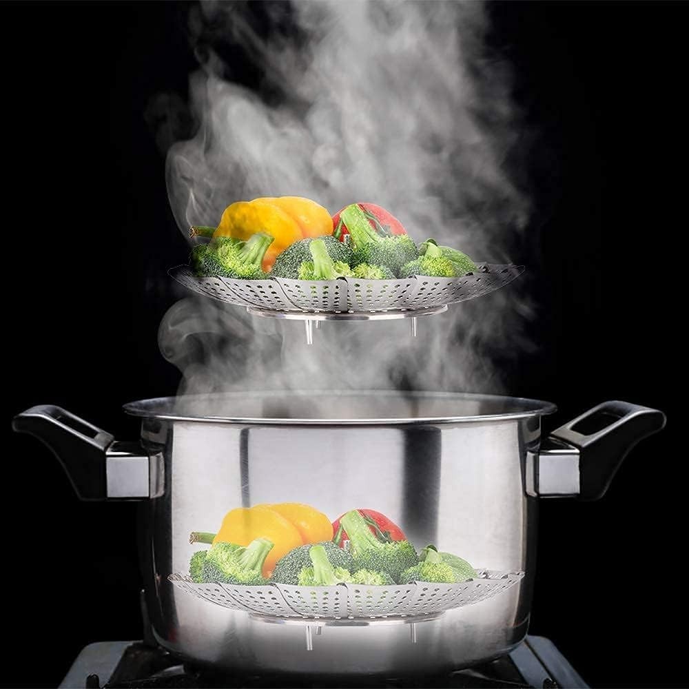 Compact Stainless Steel Vegetable Steamer Basket – Easy to Clean, 5.5″-9.2″