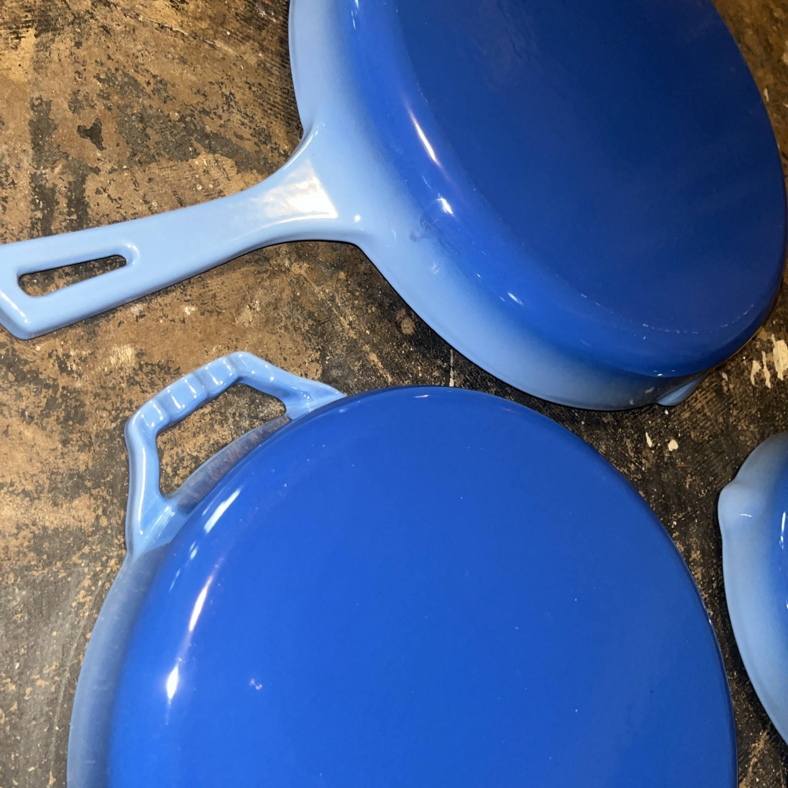 Set 3 Bruntmor Enameled Cast Iron Skillets 8, 10, 12in Blue Nonstick Pans New!
