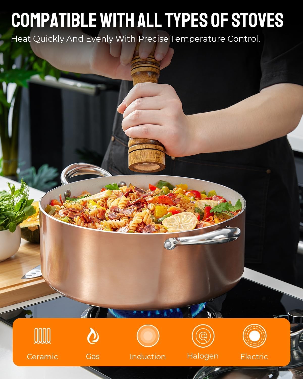 Large 10 Quart Nonstick Cooking Pot with Lid, Induction Stock Pot, Soup Pot f…