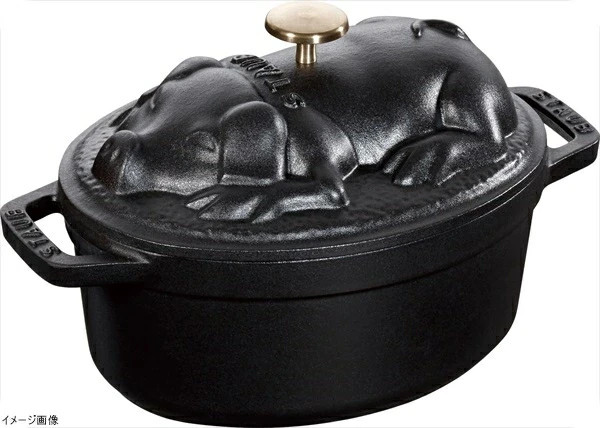 [US Tax Paid] STAUB Piggy Cocotte Oval 17cm Basil Black Limited Edition Cast NEW