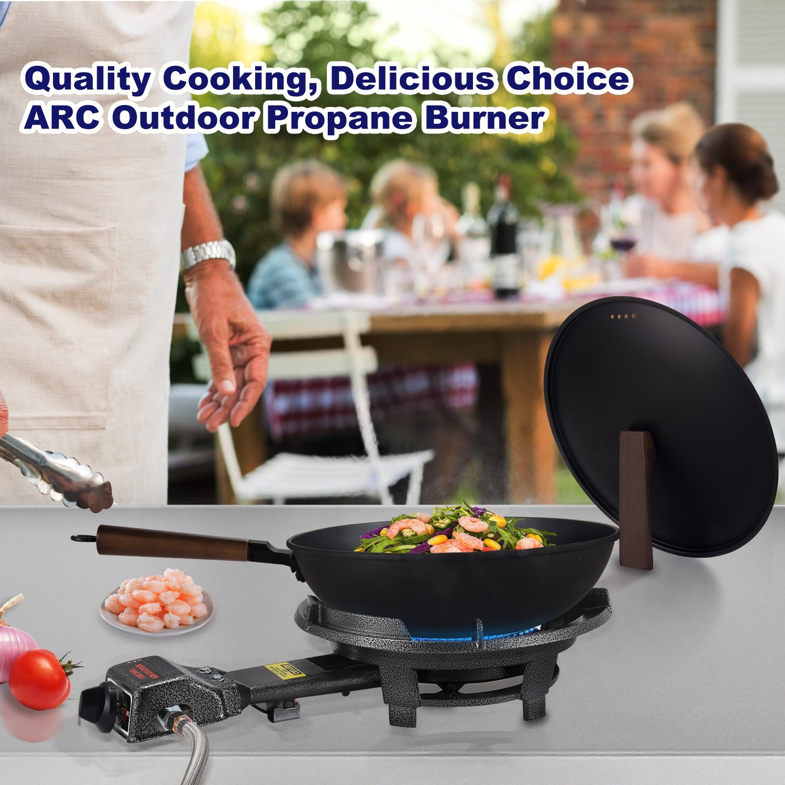 ARC Outdoor Burner Stove, 13″ Single Propane Burner and Carbon Steel Wok